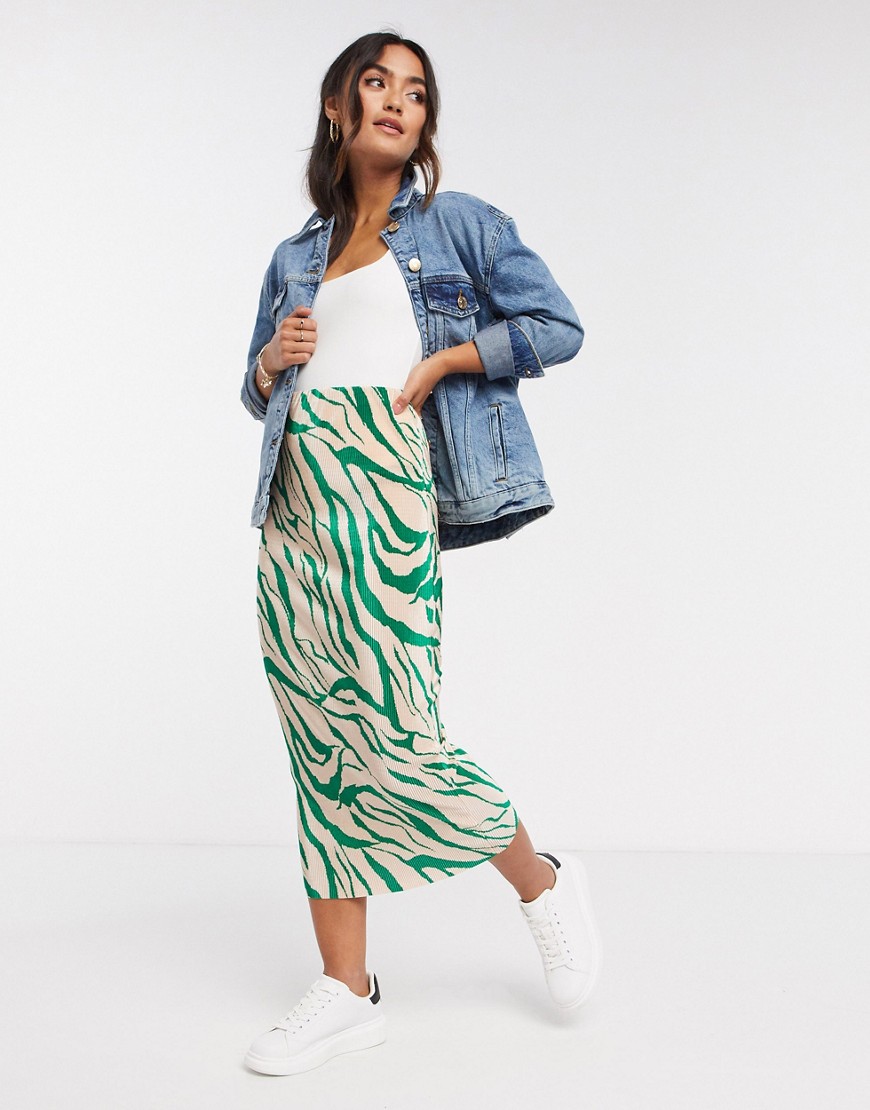 ASOS DESIGN plisse maxi skirt in zebra abstract print-Multi