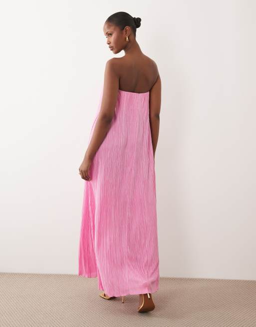 ASOS DESIGN - Plissé midi bandeau-jurk met A-lijn in roze, 4 van 4