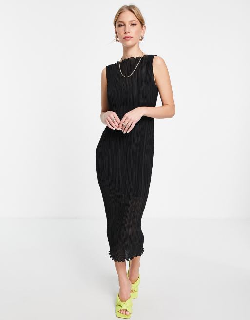 ASOS DESIGN plisse midi dress in black | ASOS