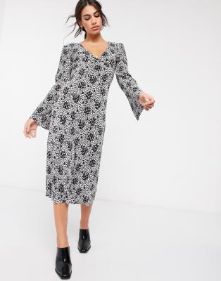 asos design floral tie back midi dress