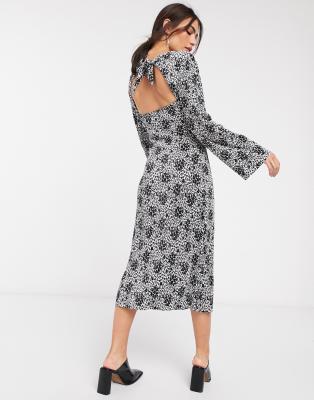 asos design floral tie back midi dress