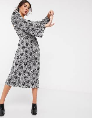 asos design floral tie back midi dress