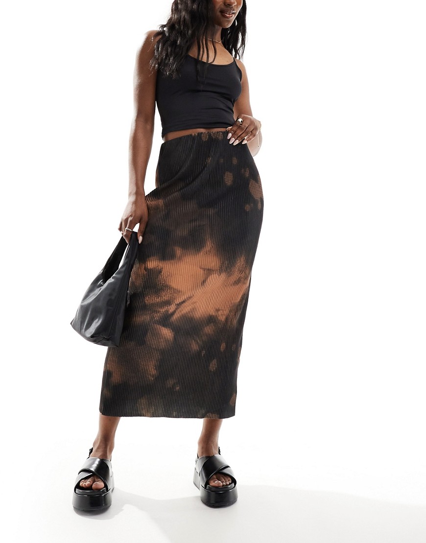 ASOS DESIGN plisse midi skirt in print-Multi