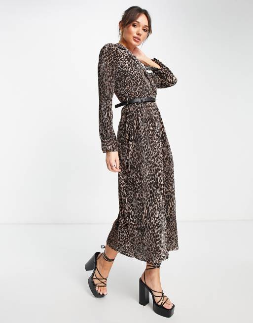 Asos leopard print midi hot sale dress