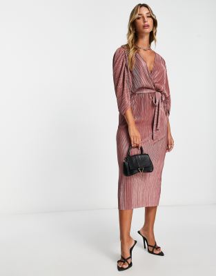 asos design collared wrap midi dress with tie belt