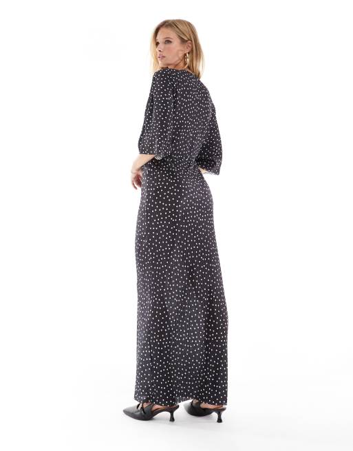 ASOS DESIGN Plisse Midikleid mit Polka Dot Print V Ausschnitt und Fledermausarmeln
