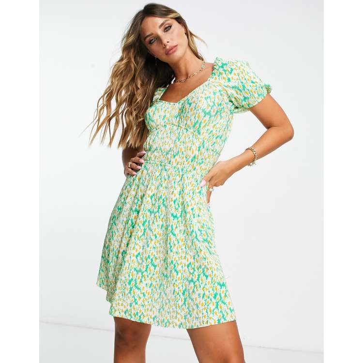 ASOS DESIGN plisse mini tea dress with short sleeve and waist