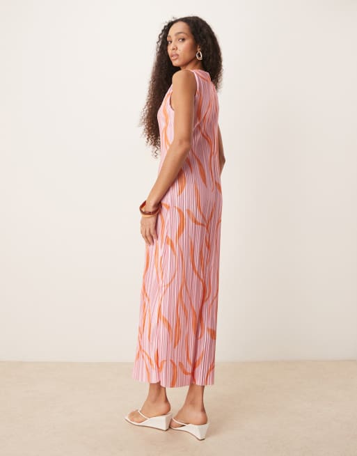 ASOS DESIGN - Plissé mouwloze midi-jurk met roze swirlprint, 4 van 4