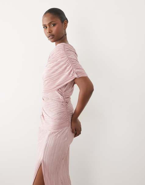 women's light pink off the shoulder sexy dress Ella Maxi - US 6 Sheer bodice LTP1167,Off The Shoulder Pink Pleated