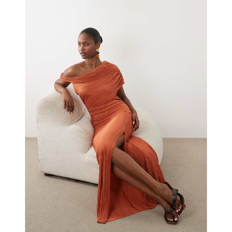 rust ruched dress Sculptural Ruched Mini Dress - Rust Brown