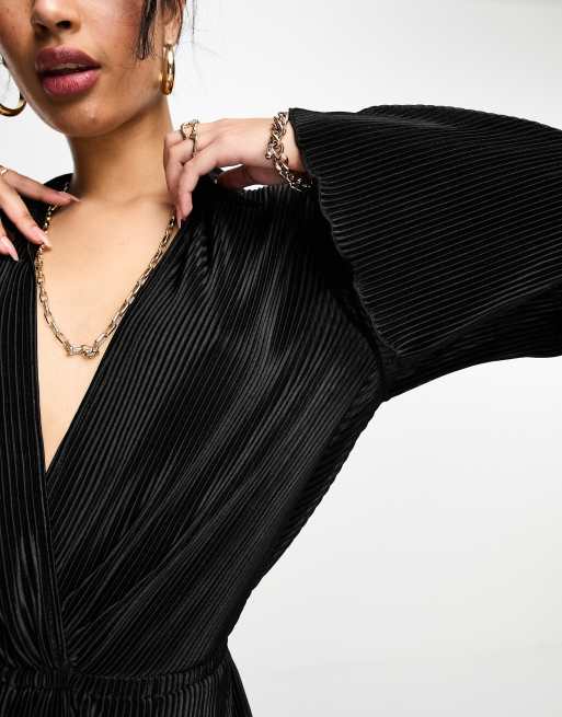 ASOS DESIGN - Plissé overhemd-jumpsuit met lange mouwen in zwart, 2 van 4
