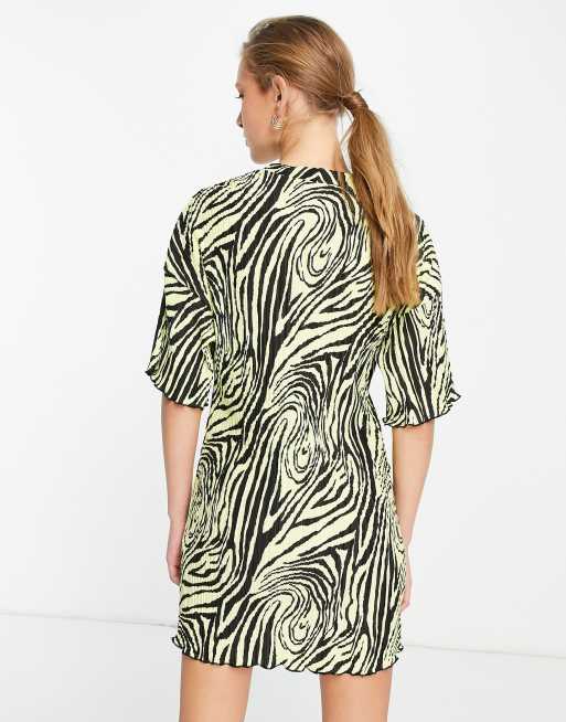 ASOS DESIGN plisse oversized t shirt dress in black and yellow