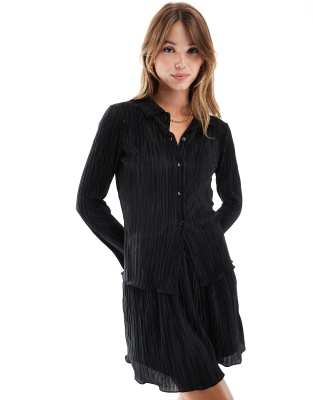 Asos Design Plisse Shirt In Black