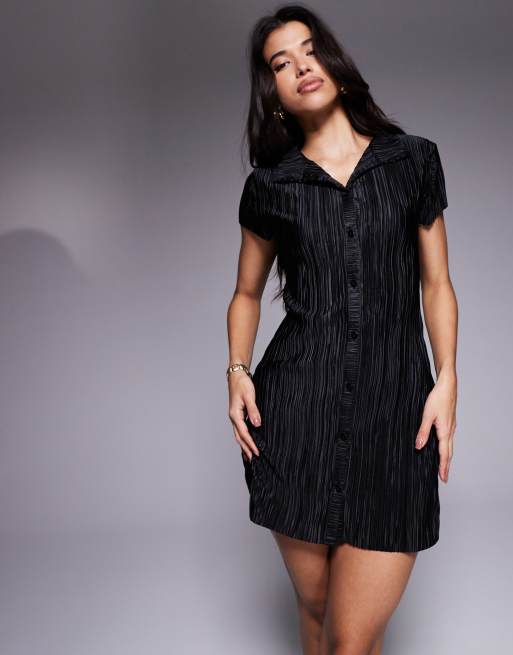 short plisse dress Viscose Plisse Sleeveless Bias Short Tunic Dress in Black