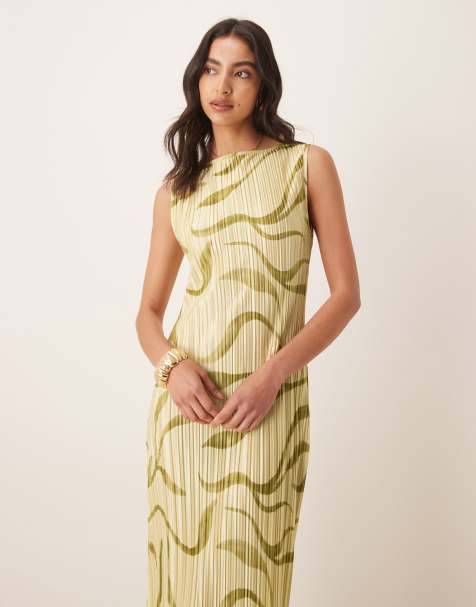 ASOS DESIGN plisse sleeveless column midi dress in yellow swirl print - view 1