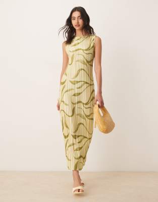 ASOS DESIGN PLISSE SLEEVELESS COLUMN MIDI DRESS 
