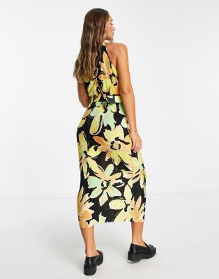 ASOS DESIGN plisse sleeveless high neck midi dress with belt in