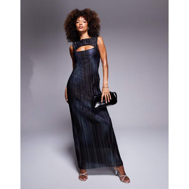 ASOS DESIGN plisse sleeveless maxi dress with scoop cut out detail in ombre  print | ASOS