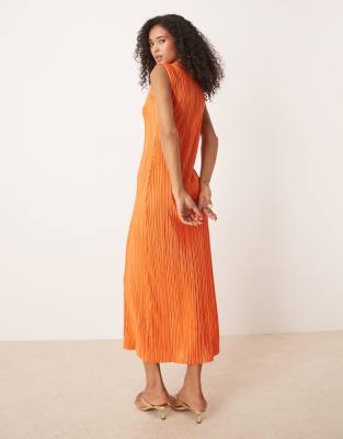 Asos Design Plisse Sleeveless Midi Dress In Orange