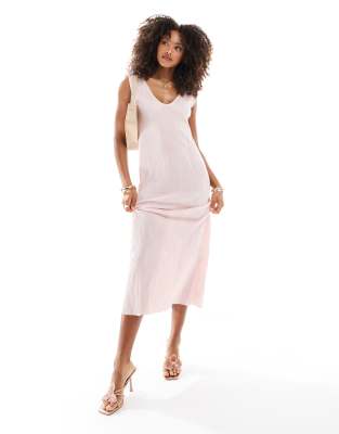 Asos Design Plisse Sleeveless Midi Dress In Orange