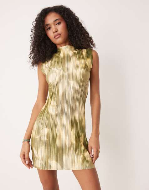 ASOS DESIGN plisse sleeveless mini dress in green floral print - view 1