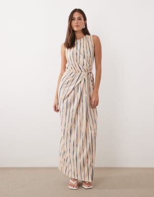 Asos Design Plisse Sleeveless Tie Waist Midi Dress In Pink