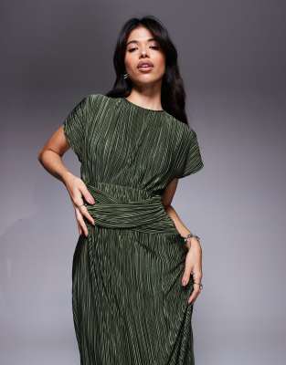 Asos Design Plisse Sleeveless Twist Front Maxi Dress