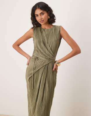Asos Design Plisse Sleeveless Wrap Tie Front Maxi Dress