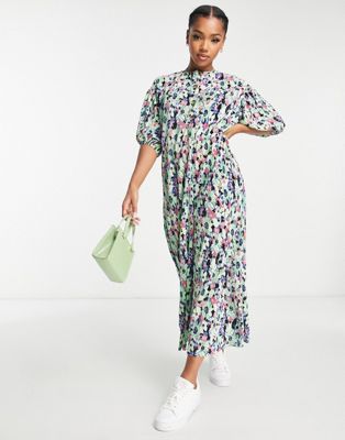 Asos Design Plisse Smock Jumpsuit In Floral Print-multi
