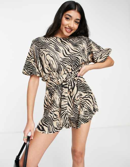 ASOS DESIGN plisse smock romper in animal print
