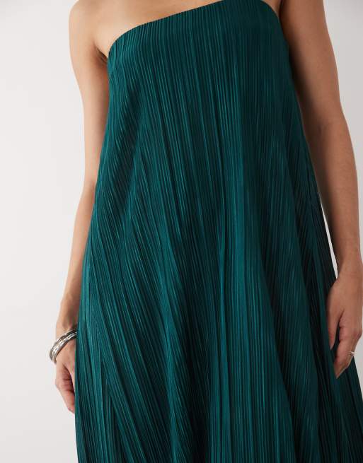 ASOS DESIGN plissé strapless trapeze midaxi dress in teal, 2 of 4