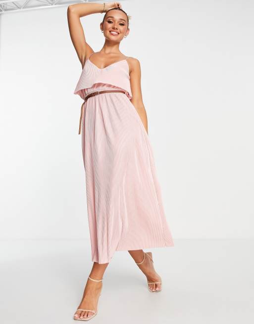 ASOS DESIGN plisse strappy overlayer maxi dress in dusty pink