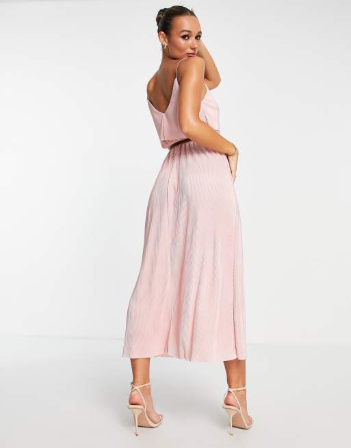 ASOS DESIGN satin plisse maxi dress in pink tie dye print