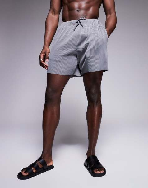 ASOS DESIGN plisse swim shorts in mid length in gray - view 1