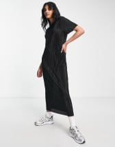 ASOS DESIGN plisse maxi smock dress with d ring back detail in