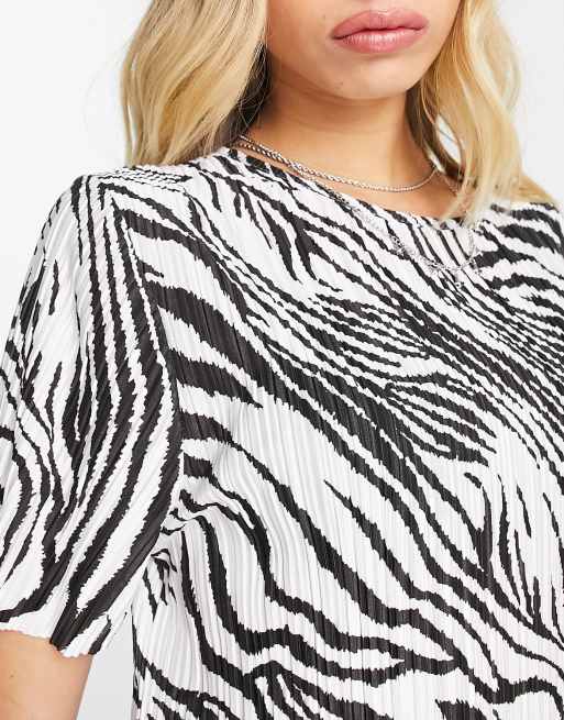 ASOS DESIGN plisse t-shirt midi dress in mono zebra print , 2 of 4