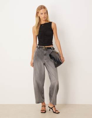 Asos Design Plisse Tank Top With Ruched Detailing In Black