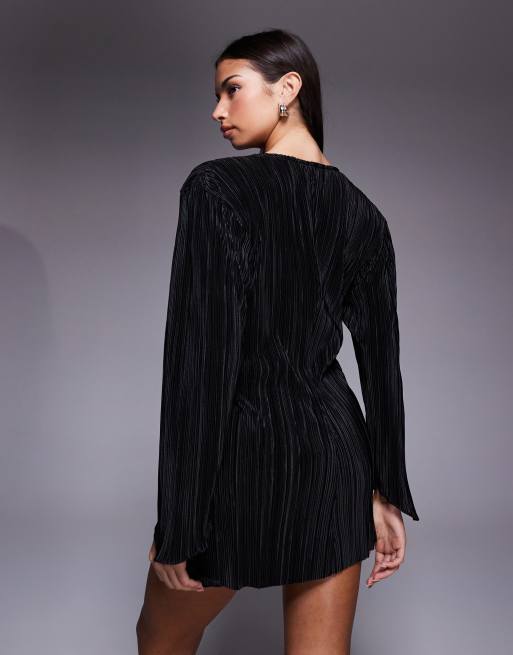 ASOS DESIGN plisse tie detail mini dress in black, 2 of 4