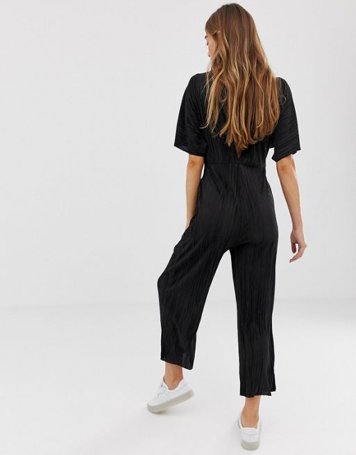 Black Tie-Front Jumpsuit - Wide-Leg Jumpsuit - Culotte Jumpsuit