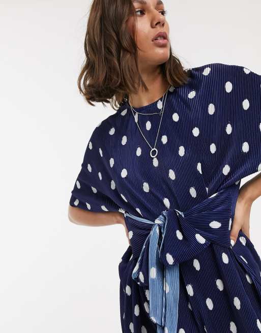 Asos navy polka dot dress sale