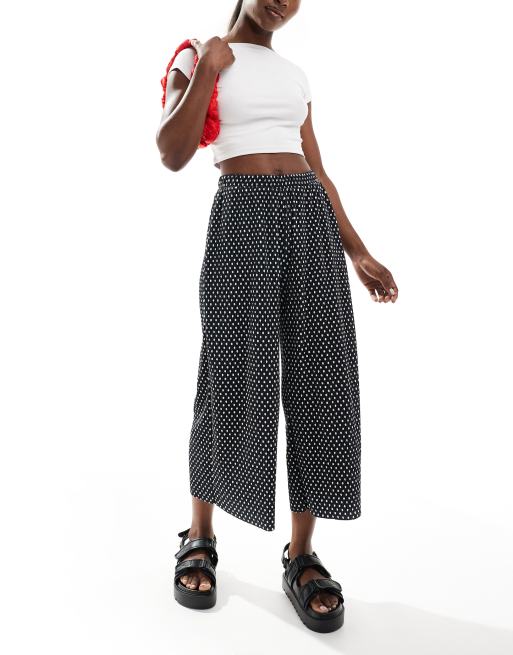 ASOS DESIGN plisse wide culottes in polka dot