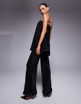 ASOS DESIGN PLISSE WIDE LEG JUMPSUIT WITH RUFFLE TRIM DETAIL 