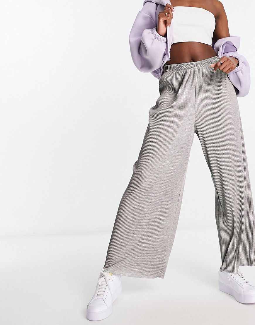Asos Design Plisse Wide Leg Pant Culottes In Gray