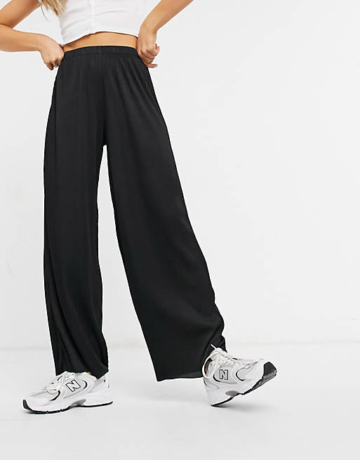 ASOS DESIGN plisse wide leg pants in black | ASOS