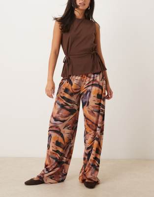 Asos Design Plisse Wide Leg Pants In Orange