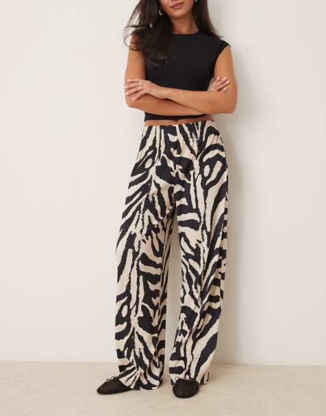 ASOS DESIGN plisse wide leg pants in zebra print - view 1