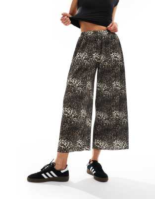 Asos Design Plisse Wide Pants Culottes In Animal-multi