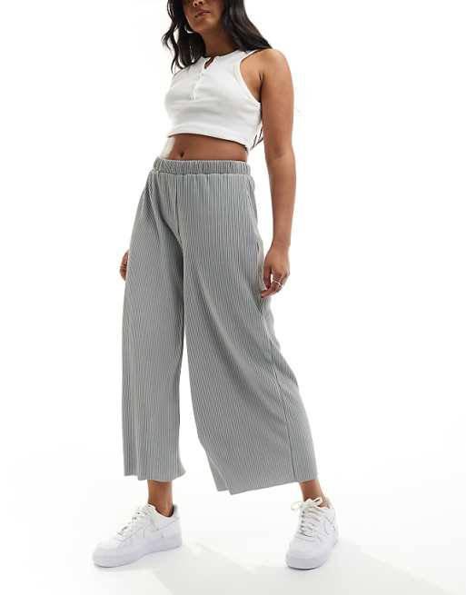 ASOS DESIGN plisse wide trouser culottes in grey marl | ASOS ASOS DESIGN plisse wide trouser culottes in grey marl | ASOS