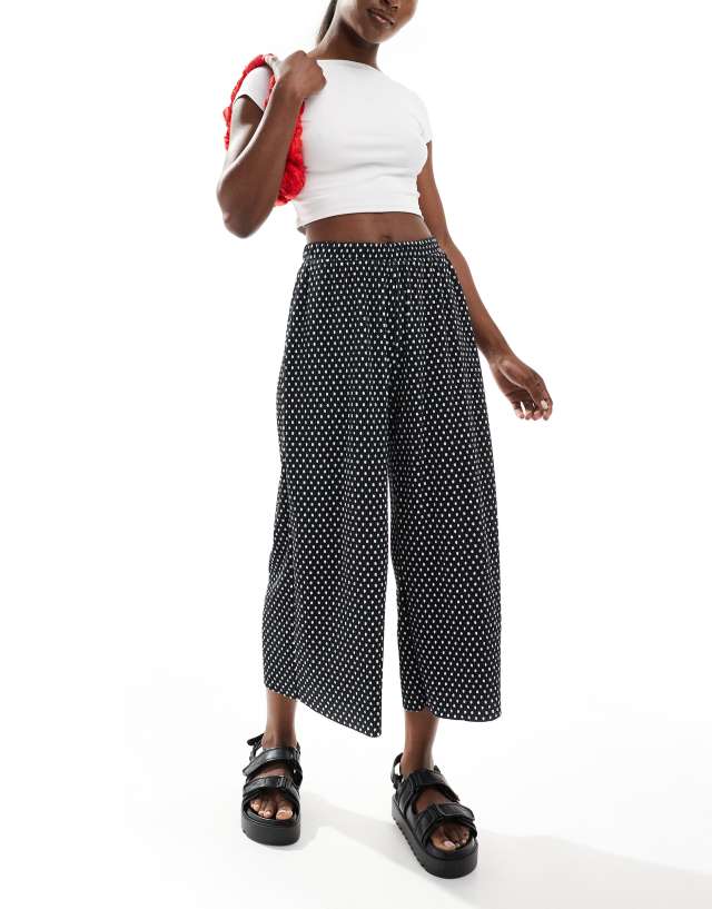 ASOS DESIGN - plisse wide trouser culottes in polka dot