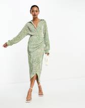 ASOS DESIGN midi dress with batwing sleeve and wrap waist in